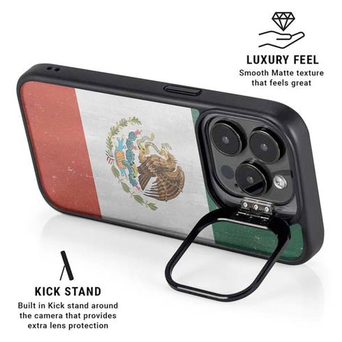 Mexico Flag Distressed iPhone 15 Pro Kickstand Case